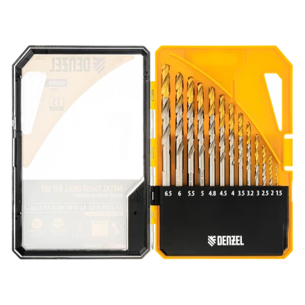 Набор сверл по металлу Denzel 723002, 1,5-6,5мм, Р6М5-TiN, Golden Tip, 13 шт купить в Урае
