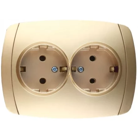 Розетка СВЕТОЗАР &quot;АКЦЕНТ&quot; двойная в сборе, с заземлением, цвет золотой металлик, 16А/~250В SV-54207-GM купить в Урае
