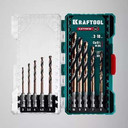 Набор сверл по металлу, хвостовик НЕХ-1/4, сталь М35-Со5% 29652-H10 купить в Урае