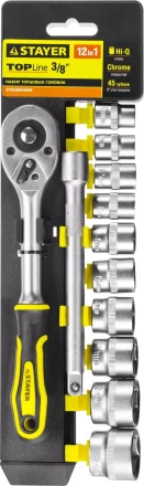 Набор STAYER &quot;STANDARD&quot;: Торцовые головки (3/8&quot;) на пластиковом рельсе, трещотка, удлинитель, 10-24мм, 12 предметов 27752-H12 купить в Урае