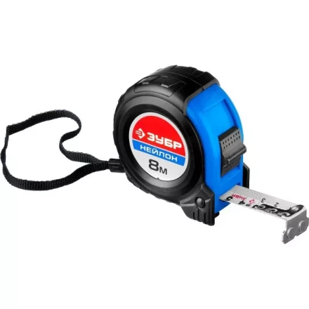 Рулетка ЗУБР &quot;НЕЙЛОН&quot;, нейлоновое покрытие, упрочненное полотно, ударопрочный обрезиненный корпус, 8м/25мм 34056-08-25_z01 купить в Урае