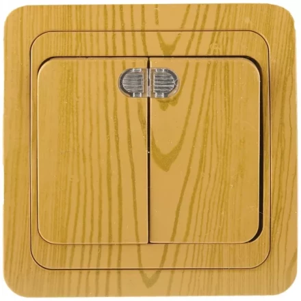 Выключатель СВЕТОЗАР &quot;ГАММА&quot; с подсветкой, двухклавишный, цвет ольха, 10A/~250B SV-54135-A купить в Урае