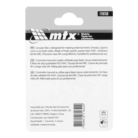 Плашка М6 х 1 мм, Р6М5 Matrix 770759 купить в Урае