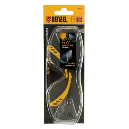 Очки защитные открытые Denzel 89201, поликарбонатные, увеличенная прозрачная линза,  регулируемые дужки купить в Урае