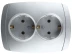 Розетка СВЕТОЗАР &quot;АКЦЕНТ&quot; двойная в сборе, с заземлением, цвет серебристый металлик, 16А/~250В SV-54207-SM купить в Урае