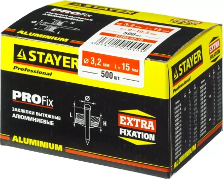 Заклепки PROFIX алюминиевые, 3,2x15мм, 500шт, STAYER Professional 31205-32-15 31205-32-15 купить в Урае