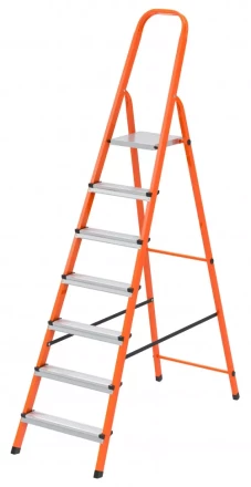 Стремянка, 7 ступеней, стальной профиль, ступени сталь, оранжевая, Россия, Сибртех 97967 купить в Урае