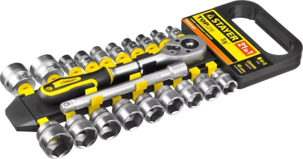 Набор STAYER &quot;STANDARD&quot;: Торцовые головки (3/8&quot;) на пластиковом рельсе, трещотка, удлинитель, 6-24мм, 21 предмет 27752-H21 купить в Урае