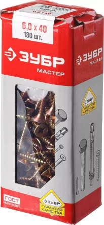 Шурупы ЗУБР &quot;МАСТЕР&quot; по дереву желтопассивированные, 6.0x40мм, 180шт 4-300391-60-040 купить в Урае
