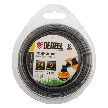 Леска для триммера двухкомпонентная звезда, 2,4мм х 15м, блистер EXTRA CORD, Denzel 96217 купить в Урае
