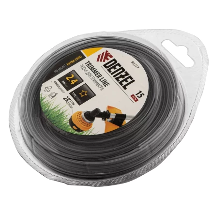 Леска для триммера двухкомпонентная звезда, 2,4мм х 15м, блистер EXTRA CORD, Denzel 96217 купить в Урае