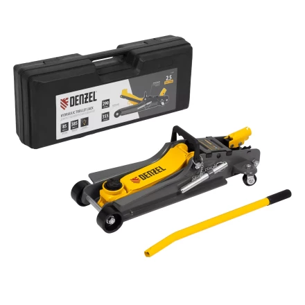 Домкрат гидравлический подкатной с фиксатором Denzel 51233, 2,5 т,  85-385 мм, в пласт. кейсе купить в Урае