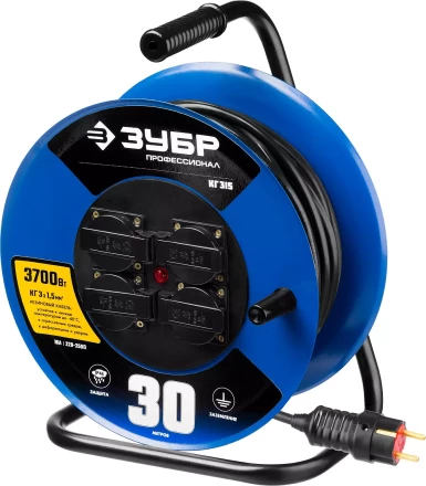 Удлинитель на катушке &quot;КГ 315&quot;, 30 м, 3700 Вт, 4 гнезда, IP44, КГ 3х1,5 кв мм, ЗУБР 55080-30 купить в Урае