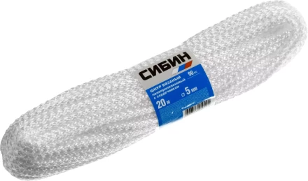 Шнур вязаный полипропиленовый СИБИН с сердечником, белый, длина 20 метров, диаметр 5 мм 50255 купить в Урае