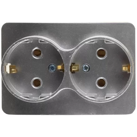 Розетка СВЕТОЗАР &quot;ГАММА&quot; с заземлением, двойная, без вставки и рамки, цвет светло-серый металлик, 16А/~250В SV-54107-SM купить в Урае