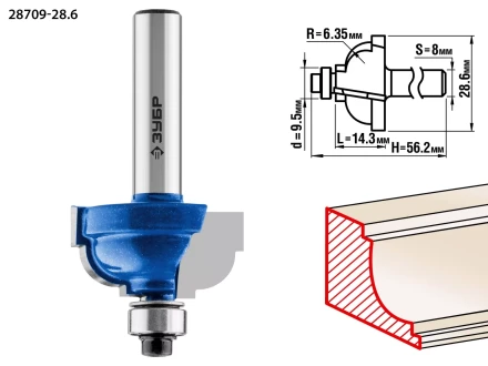 ЗУБР 28.6 x 16 мм, радиус 6.3 мм, фреза кромочная калевочная №7, Профессионал (28709-28.6) купить в Урае