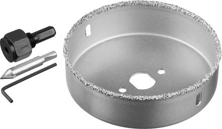 Коронка-чашка ЗУБР &quot;ПРОФЕССИОНАЛ&quot; c карбид-вольфрамовым нанесением, 102 мм, высота 25 мм, в сборе с державкой и сверлом 33360-102_z01 купить в Урае