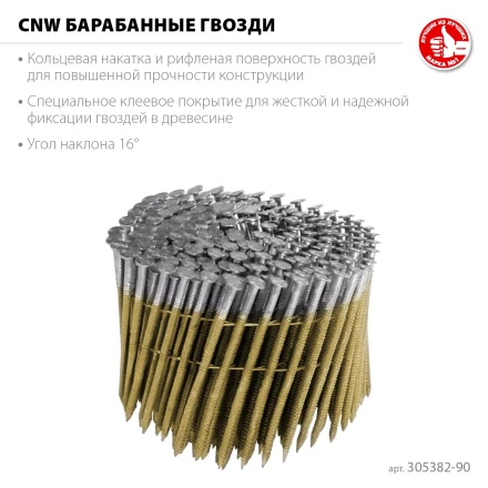 ЗУБР CNW 90 х 3.1 мм, барабанные гвозди рифленые, 3600 шт (305382-90) купить в Урае