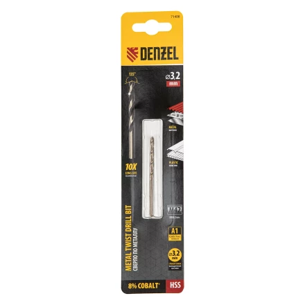 Сверло по металлу, 3,2 мм, HSS Co-8% // Denzel 71408 купить в Урае