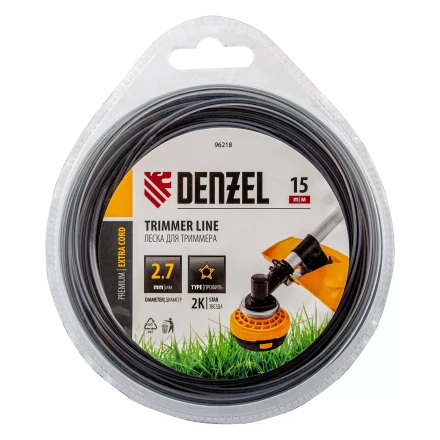 Леска для триммера двухкомпонентная звезда, 2,7мм х 15м, блистер EXTRA CORD Denzel 96218 купить в Урае