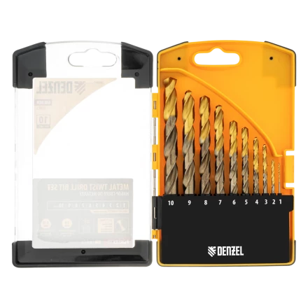 Набор сверл по металлу Denzel, 1-10 мм, Р6М5К8-TiN, Golden Tip, 10 шт 723005 купить в Урае