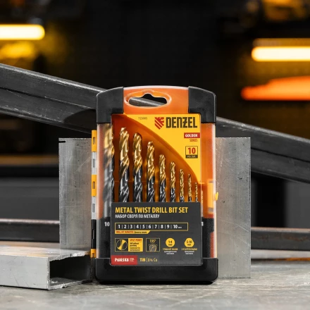 Набор сверл по металлу Denzel, 1-10 мм, Р6М5К8-TiN, Golden Tip, 10 шт 723005 купить в Урае