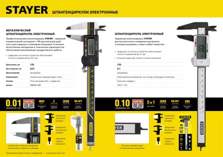 Штангенциркуль STAYER &quot;PROFESSIONAL&quot; электронный, направляющая из закаленной нержавеющей стали, шаг измерения 0,01мм, пластик корпус, 150мм 34410-150 купить в Урае