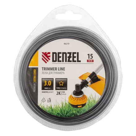 Леска для триммера двухкомпонентная звезда, 3,0мм х 15м, блистер EXTRA CORD, Denzel 96219 купить в Урае