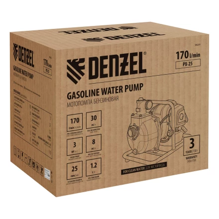 Мотопомпа бензиновая для чистой воды Denzel PX-25, 52 см3, 1&quot;, 170 л/мин, глуб 8 м, напор 30 м 99205 купить в Урае
