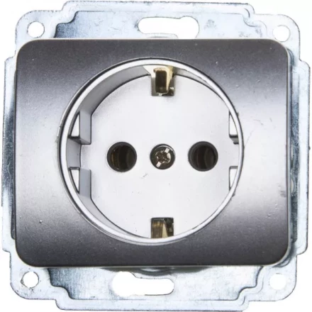 Розетка СВЕТОЗАР &quot;ГАММА&quot; с заземлением, одинарная, без вставки и рамки, цвет светло-серый металлик,16А/~250В SV-54105-SM купить в Урае