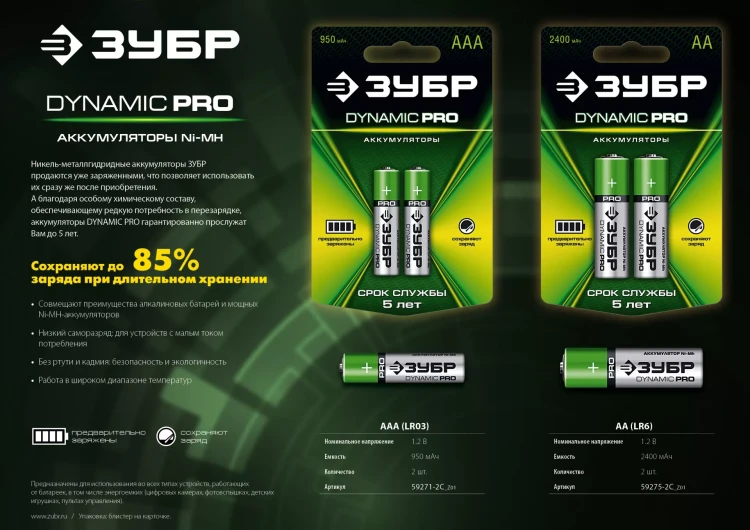 Аккумуляторы DYNAMIC PRO никель-металлгидридные (NiMH) АА 2400мА/ч серия Без серии купить в Урае
