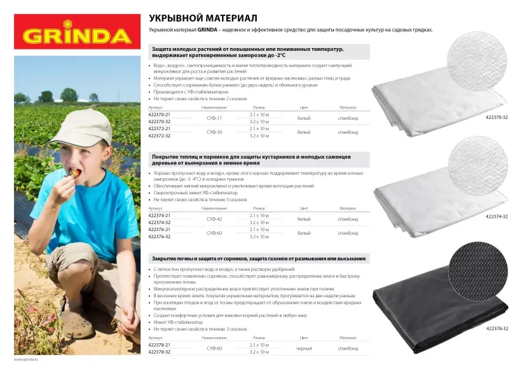 Укрывной материал GRINDA, СУФ-60, черный, фасованый, ширина - 3,2м, длина - 10м 422378-32 купить в Урае