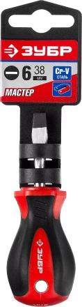 Отвертка ЗУБР &quot;МАСТЕР&quot;, &quot;STUBBY&quot; ( бочка ), Cr-v, эргономичная двухкомпонентная рукоятка, SL6,0x38мм 25061-38-6.0_z02 купить в Урае