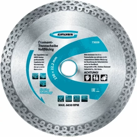 Диск алмазный 180 х 22,2 мм сплошной мокрое резание GROSS 730417 купить в Урае