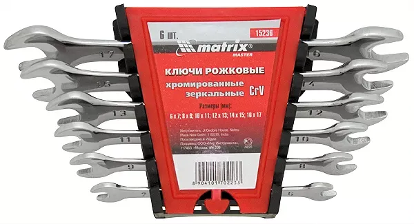 Набор ключей  рожковых 6шт. (6-17мм) CrV Elliptical зерк. хромирование MATRIX Master 15236 купить в Урае