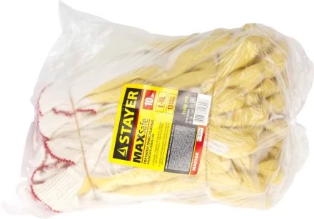 Перчатки STAYER &quot;МASTER&quot; MaxSafe трикотажные, обливная ладонь из латекса, х/б, 13 класс, L-XL, 10 пар 11408-H10 купить в Урае