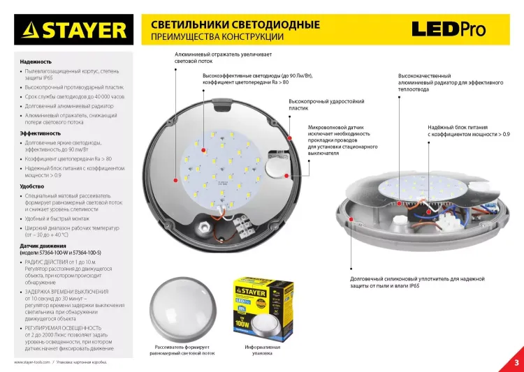 Светильник STAYER "MASTER" STARLight светодиодный, влагозащищенный IP54, алюм. корпус, стекло, круг, белый, 4000К, 6(50Вт) 57360-50-W купить в Урае