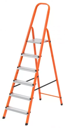 Стремянка, 6 ступеней, стальной профиль, ступени сталь, оранжевая, Россия, Сибртех 97966 купить в Урае