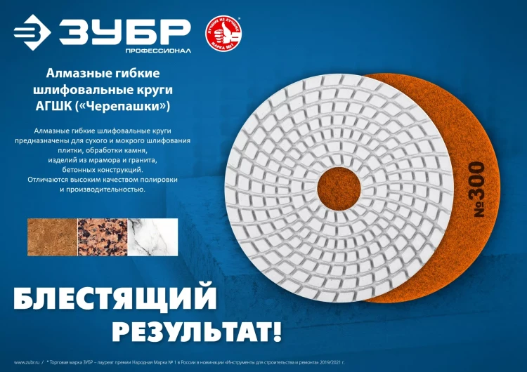 ЗУБР 100 мм, №800, сухое шлифование, алмазный гибкий шлифовальный круг АГШК, Профессионал (29868-800) купить в Урае