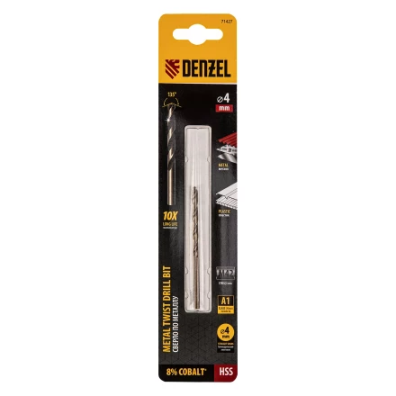 Сверло по металлу, 4 мм, HSS Co-8%// Denzel 71427 купить в Урае