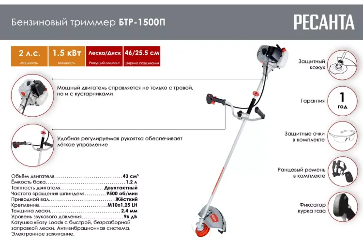 Триммер бензиновый Ресанта БТР-1500П 70/2/37 купить в Урае