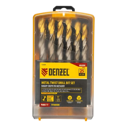 Набор сверл по металлу Denzel 723009, 1-13 мм, Р6М5-TiN, Golden Tip, 25 шт купить в Урае