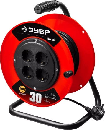 Удлинитель на катушке &quot;ПВС 307&quot;, 30 м, 2500 Вт, 4 гнезда, ПВС 3х0,75 кв мм, ЗУБР 55083-30 купить в Урае
