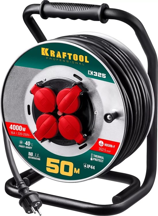 Силовые удлинители на стальной катушке  HEAVY DUTY 4.0, кабель КГ 3х2,5 кв мм 55086-50 купить в Урае