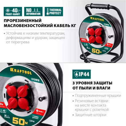 Силовые удлинители на стальной катушке  HEAVY DUTY 4.0, кабель КГ 3х2,5 кв мм 55086-50 купить в Урае