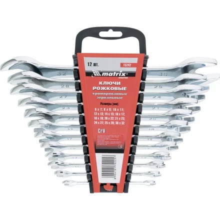 Набор ключей  рожковых 12шт. (6-32мм) CrV Elliptical зерк. хромирование MATRIX Master 15242 купить в Урае