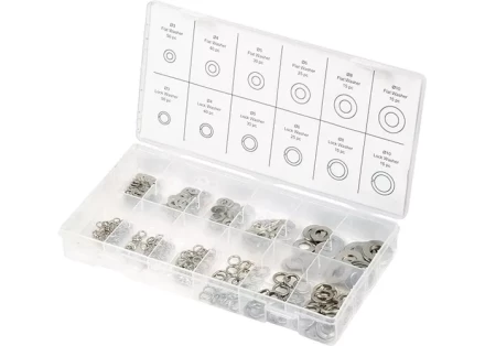 Набор шайб и гроверов D ш.: 3, 4, 5, 6, 8, 10 мм D г.: 3, 4, 5, 6, 8, 10 мм 350 предметов СИБРТЕХ 47614 купить в Урае