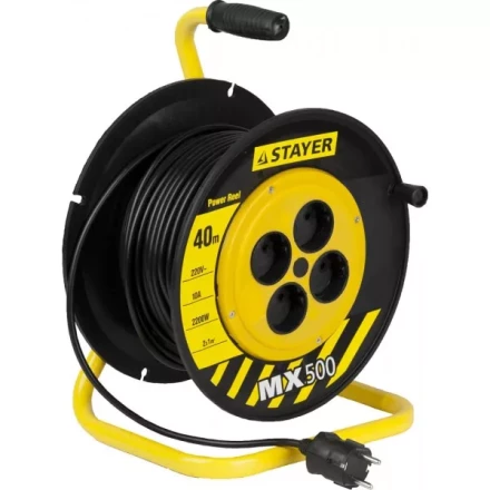 Удлинитель на катушке &quot;MX500&quot;, 40 м, 4 гнезда, ПВС 2x1 кв мм, 2200 Вт, STAYER 55074-40 купить в Урае