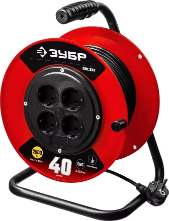 Удлинитель на катушке &quot;ПВС 307&quot;, 40 м, 2500 Вт, 4 гнезда, ПВС 3х0,75 кв мм, ЗУБР 55083-40 купить в Урае