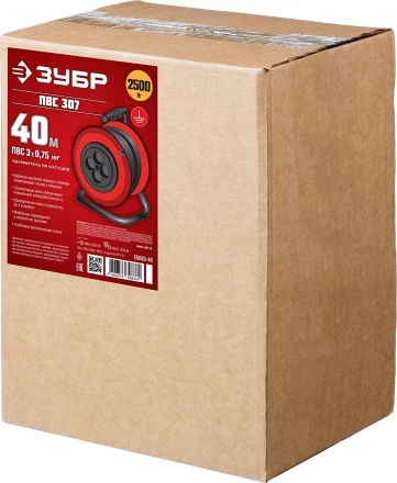 Удлинитель на катушке &quot;ПВС 307&quot;, 40 м, 2500 Вт, 4 гнезда, ПВС 3х0,75 кв мм, ЗУБР 55083-40 купить в Урае